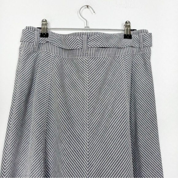 Olsen Grey Striped Cotton A-Line Belted Maxi Skirt Size‎ 6 - Picture 5 of 10